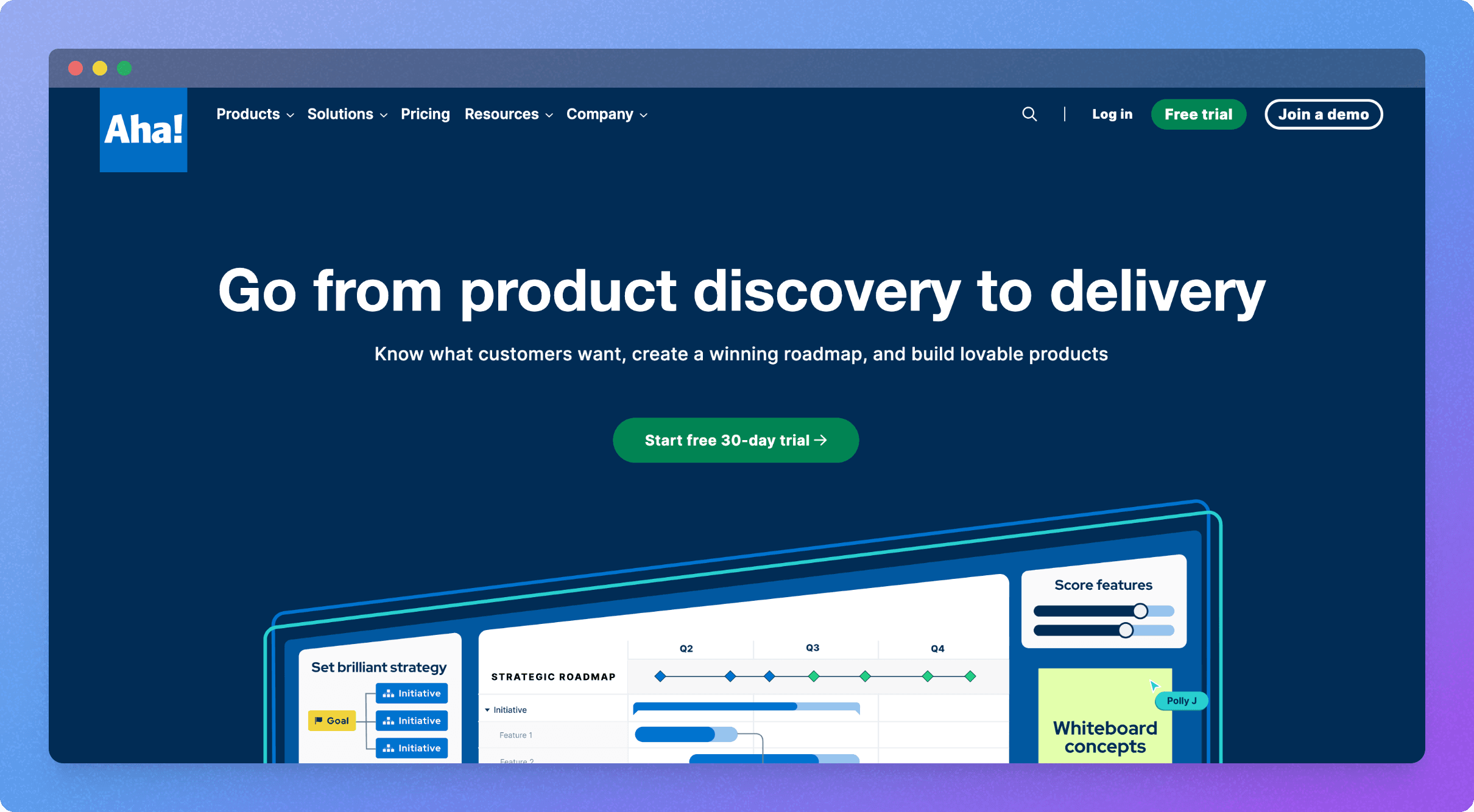 aha homepage showing product discovery features
