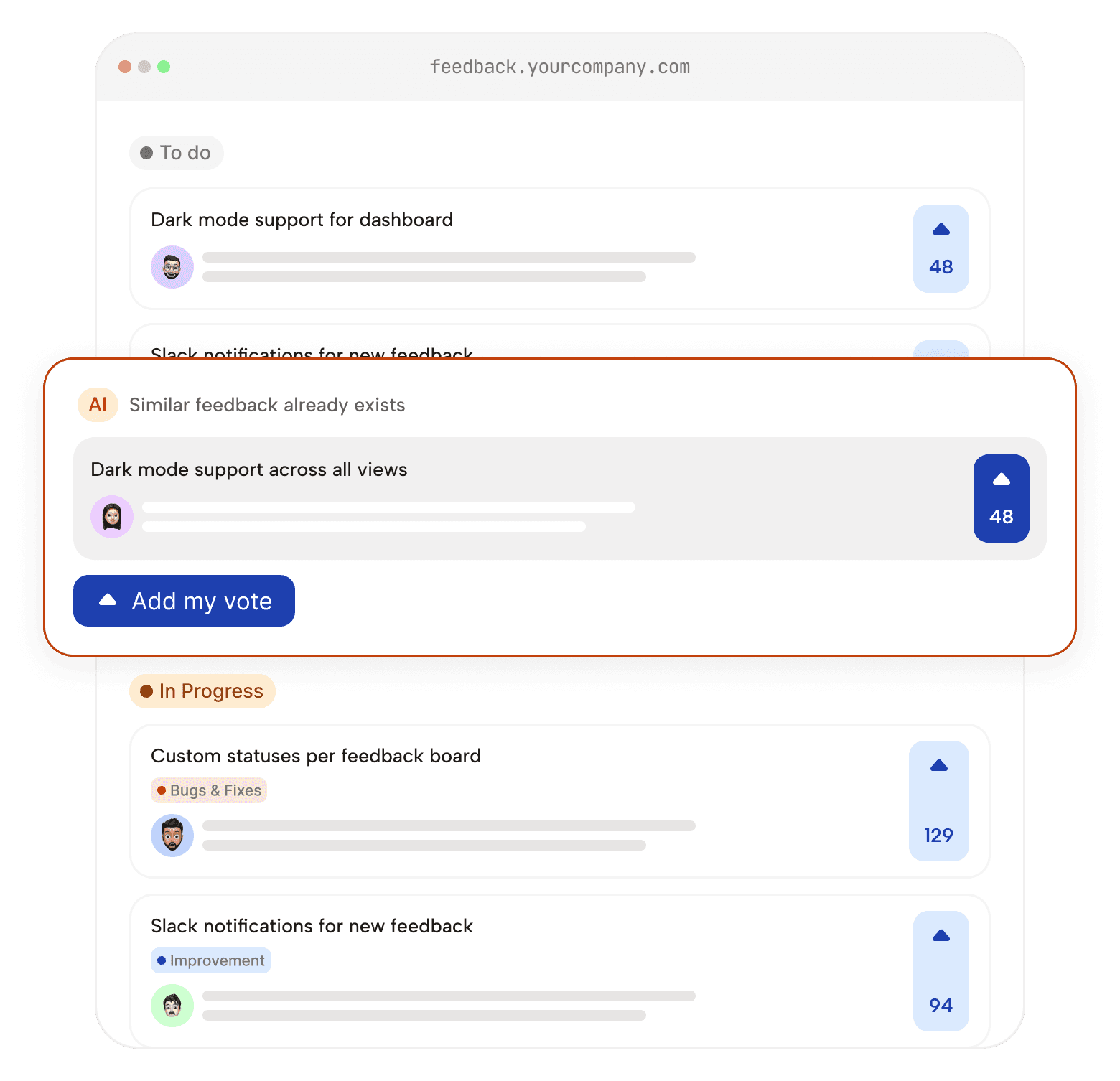 ProductBrige roadmap list and kanban view representation